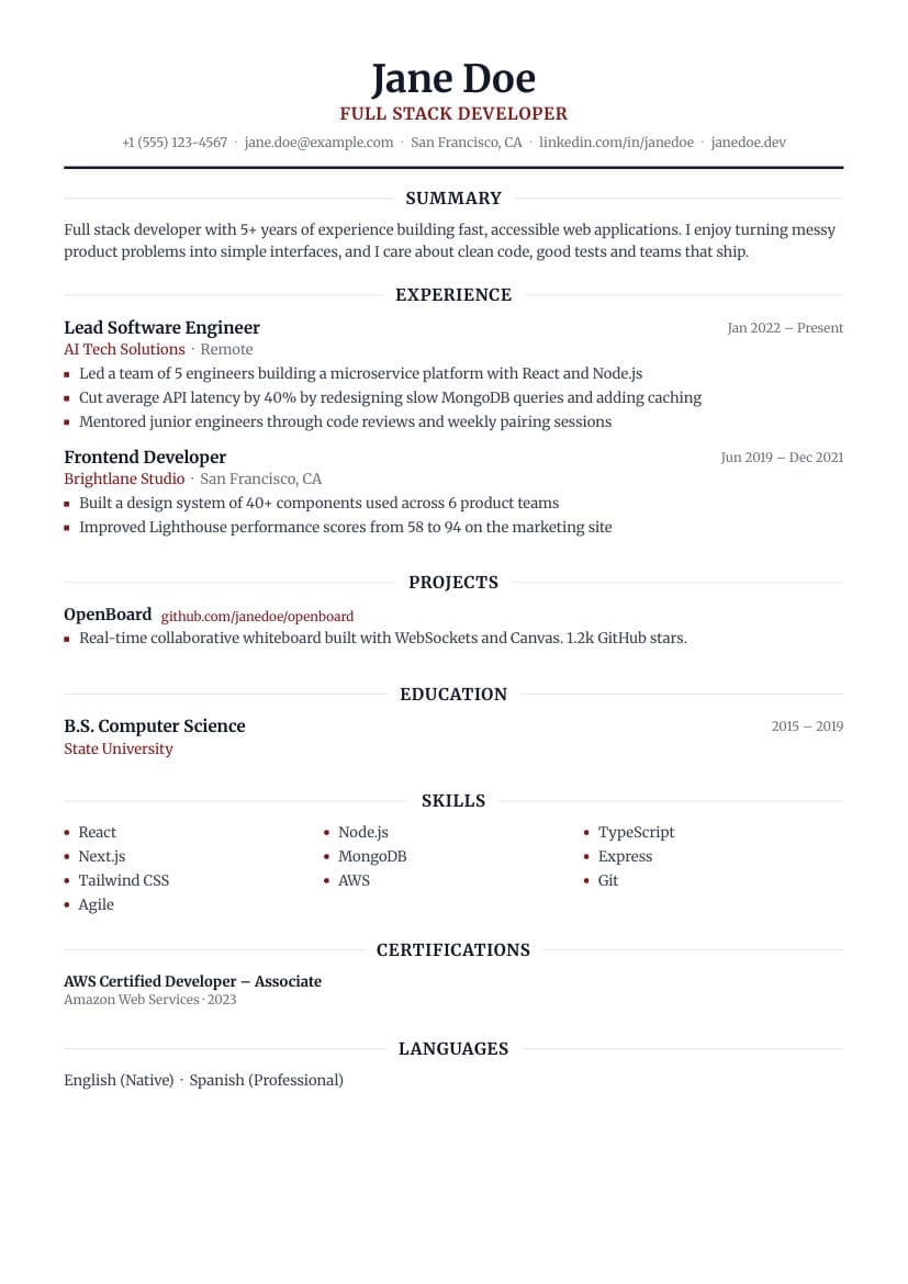Boardroom resume template preview