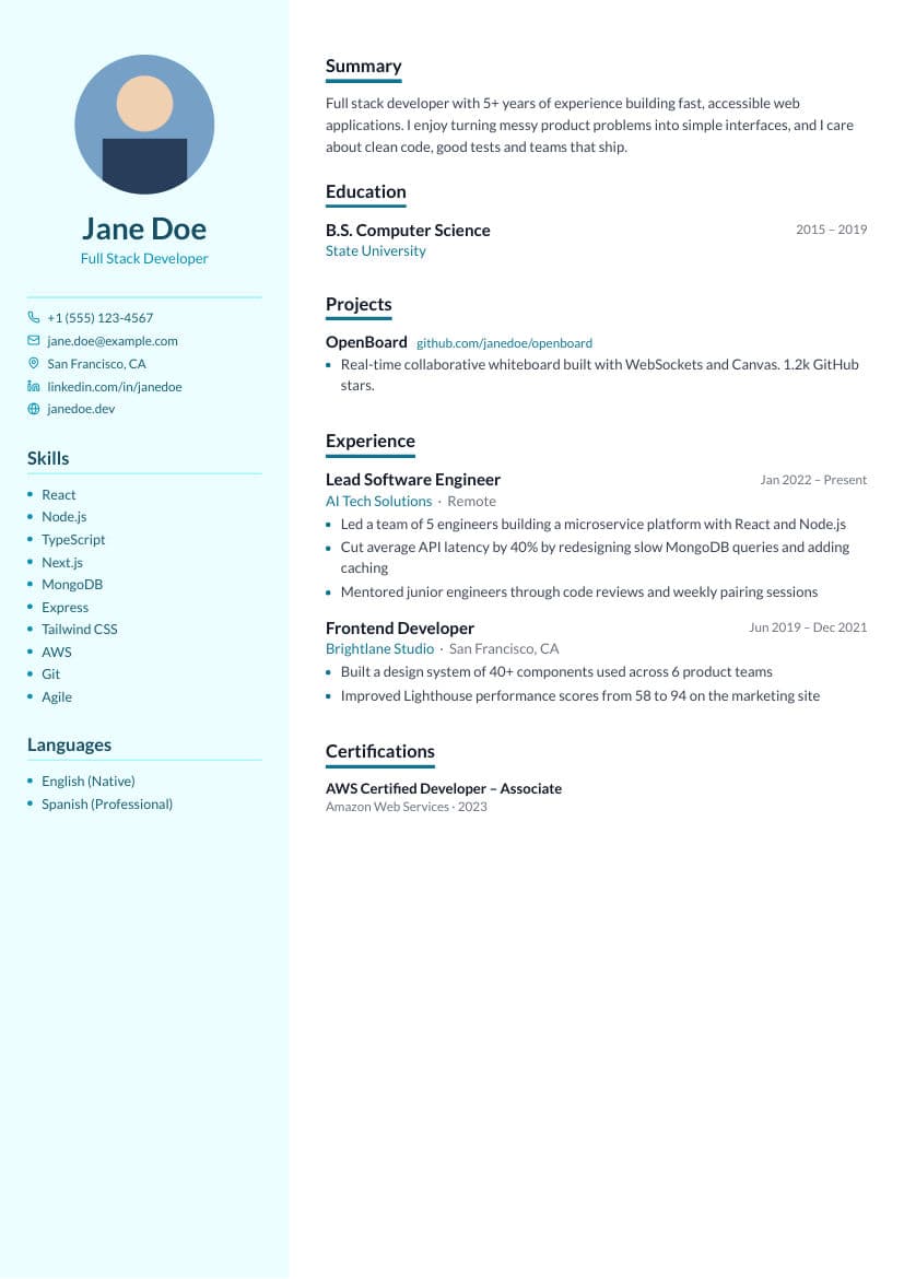Campus resume template preview