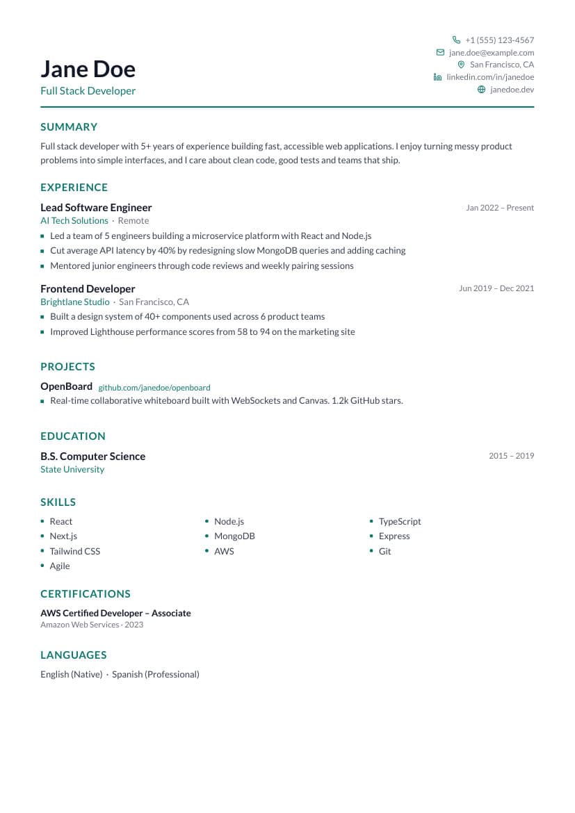 Clearline resume template preview