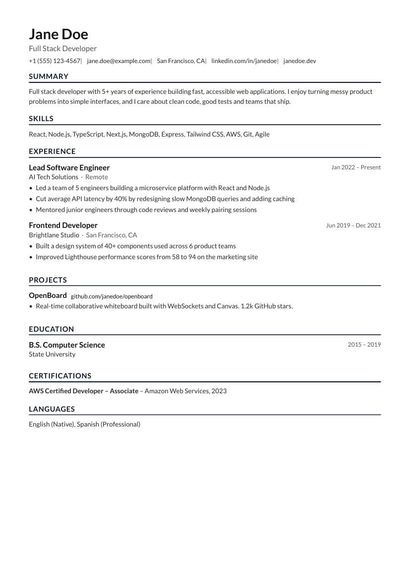 Compact ATS resume template preview