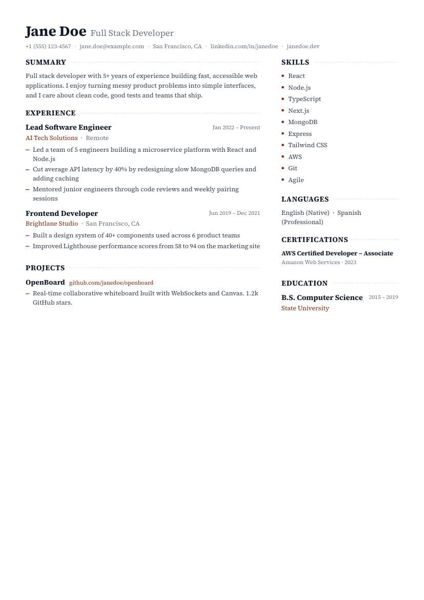Dense resume template preview