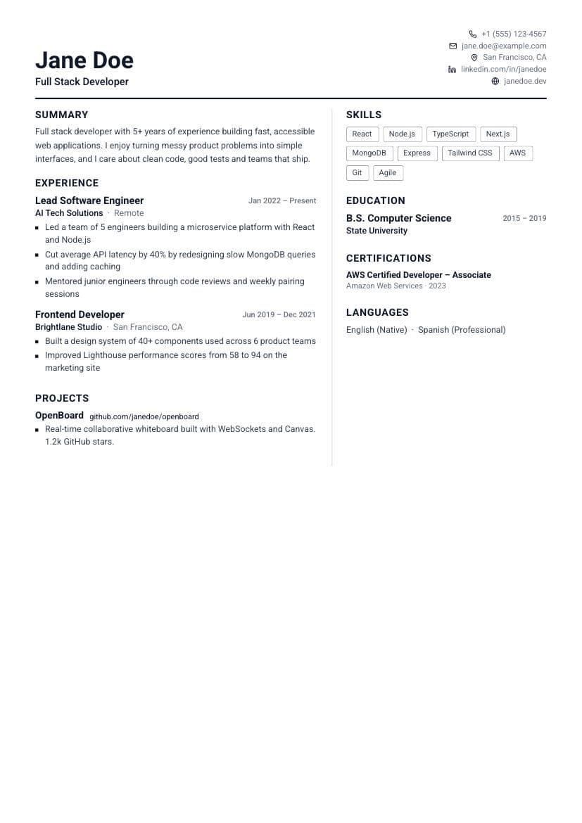 Duo resume template preview