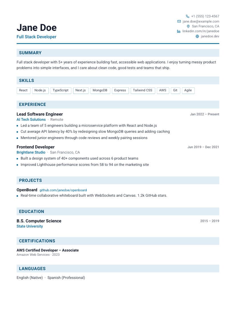 Engineer resume template preview