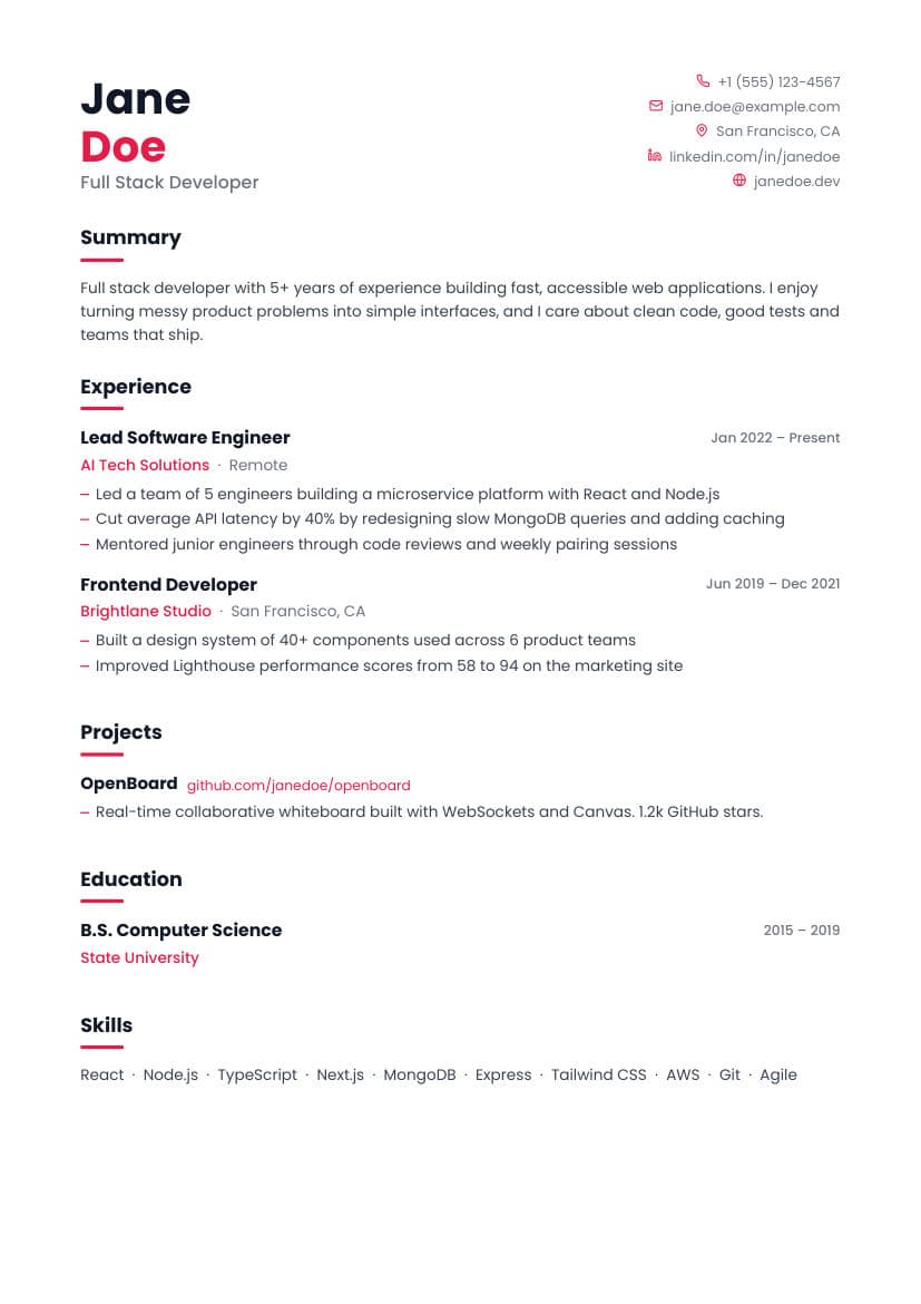 Folio resume template preview
