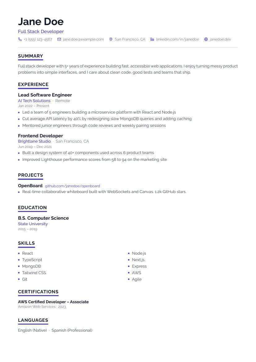 Keystone resume template preview