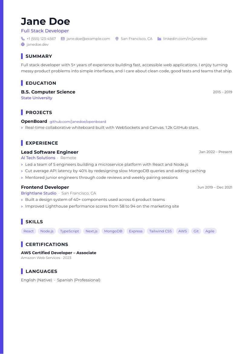 Launch resume template preview
