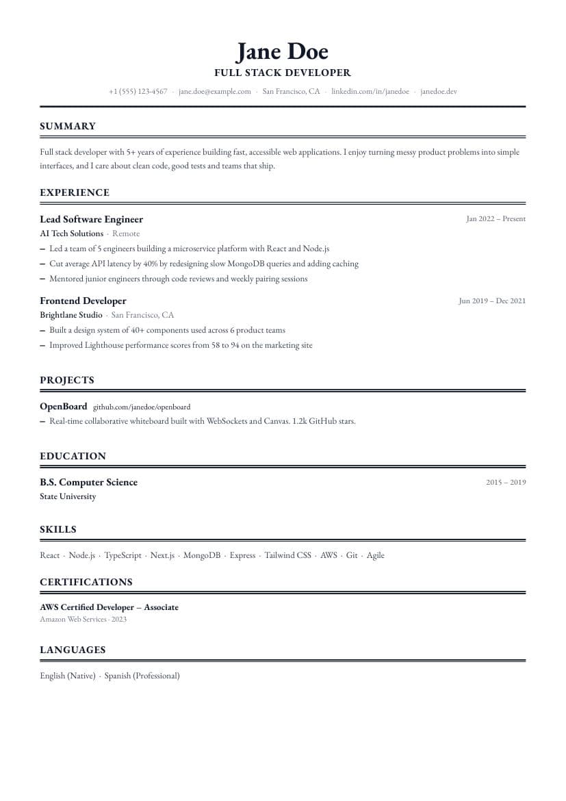 Ledger resume template preview