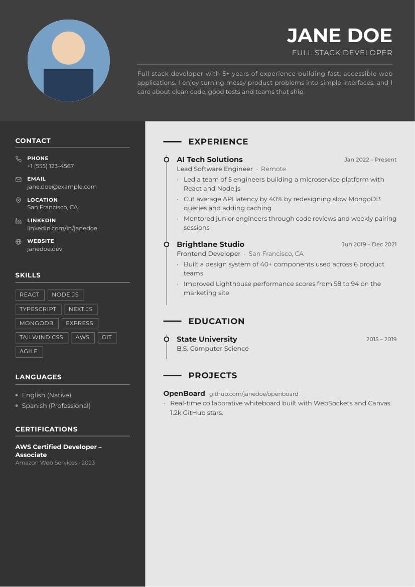 Modern Gothic resume template preview
