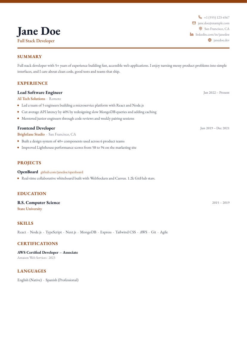 Prestige resume template preview