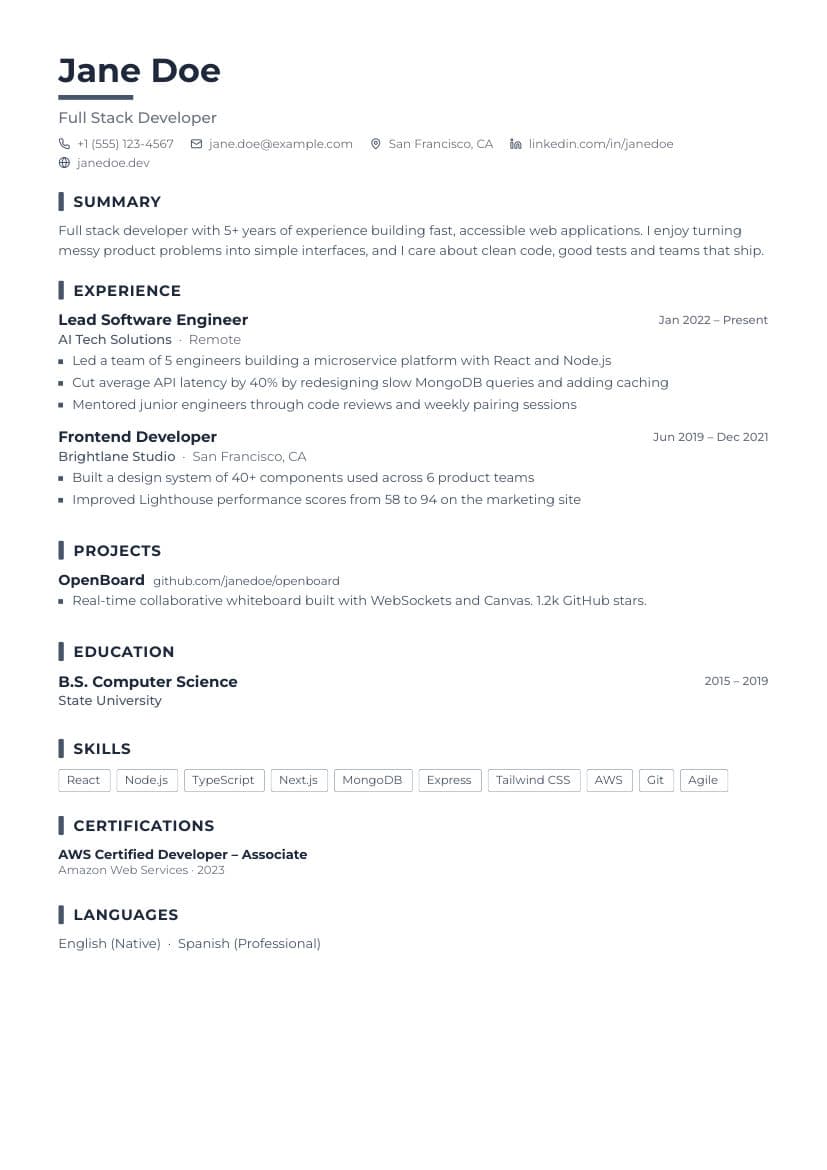 Slate resume template preview